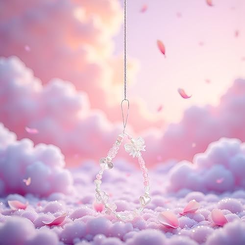SelHeng 2Pcs Pink Acrylic Beaded Mobile Straps Anti-Lost Hand Straps Pendant Phone Hanging Rope Lanyard Wrist Lanyard Home Button Stickers Decor