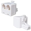 EQUTY BAYMERS 2 PCS RJ11 Double Telephone Jack Adapter, 1 to 2 in Phone Line Splitter for ADSL Fax Cordless Phone Systems