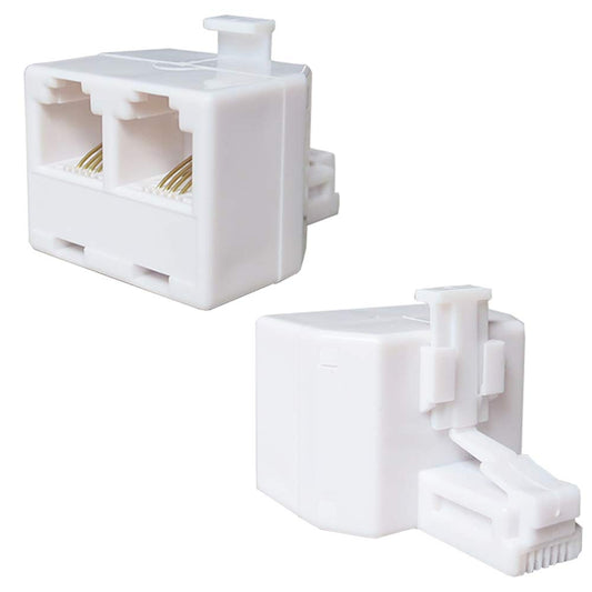 EQUTY BAYMERS 2 PCS RJ11 Double Telephone Jack Adapter, 1 to 2 in Phone Line Splitter for ADSL Fax Cordless Phone Systems