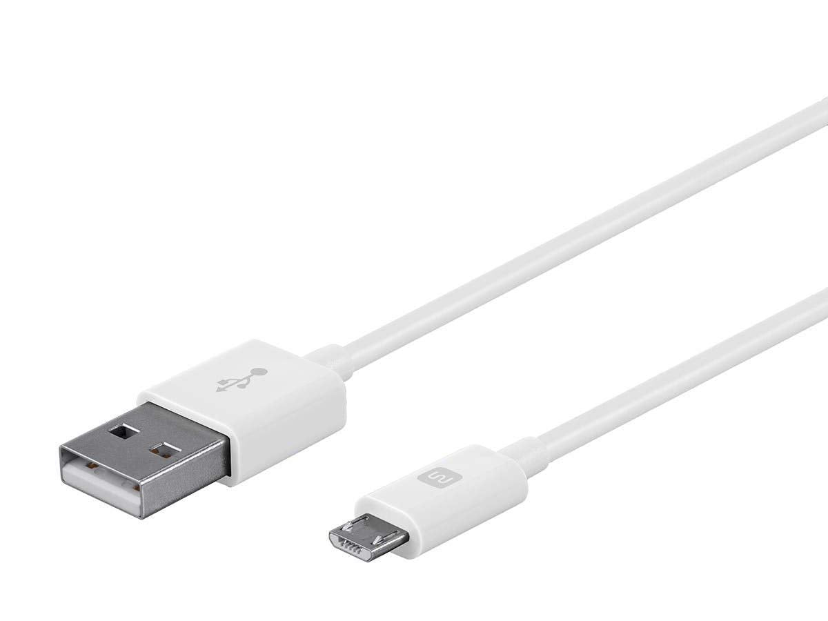 Monoprice USB Type-A to Micro Type-B Cable - Polycarbonate Connector Heads, 2.4 Amp, 22/30AWG, 3 Feet, White - Select Series, 3ft