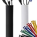 Premium 120" Cable Management Sleeve, Best Cords Organizer for TV On Wall, Computer, Office, DIY Adjustable Reversible Black and White Neoprene Cord