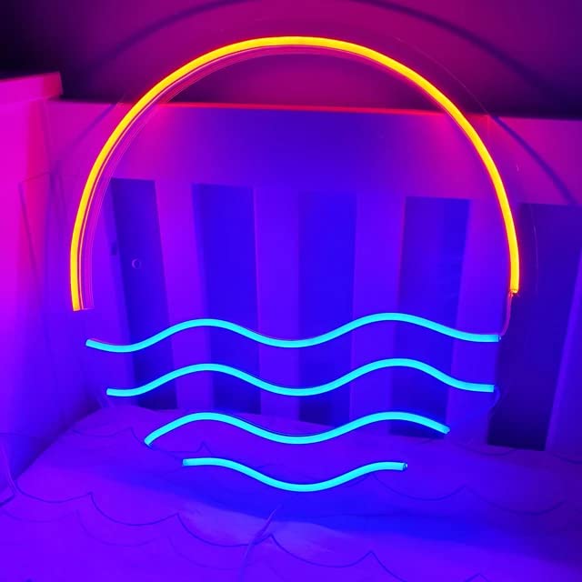 Sunset&Sea Blue LED Neon Signs Sunrise Neon Lights For Bedroom Decoration Cool Wall Decor For Living Room Boy's Room USB Powered(12 * 12")