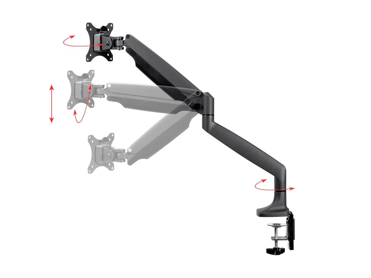 Monoprice Single Monitor Adjustable Gas Spring Desk Mount - Black, Supports Up to 34 inch Monitors, 19.8 LBS Display Weight, Smooth Full-Motion Black