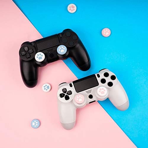 GeekShare Cat Paw Controller Thumb Grips Compatible with PS4, Thumbsticks Cover Set Compatible with Switch Pro Controller (Pink & Blue)