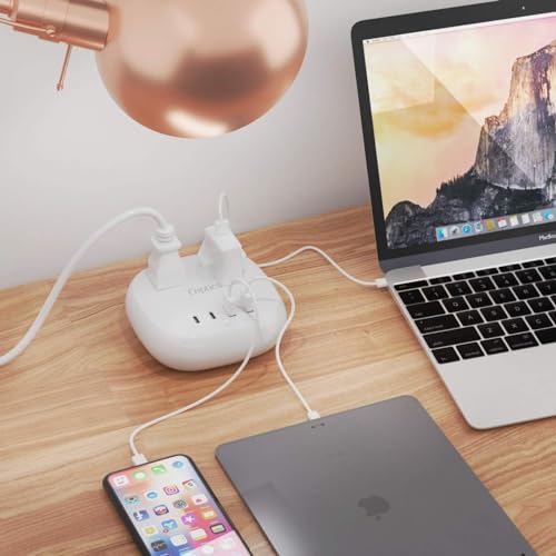 Ceptics Compact Travel-Sized USB Power Strip with Surge Protection, Grounded Dual USB and USB-C Ports, 21W Total Output, and 5-Foot Cord - Ideal