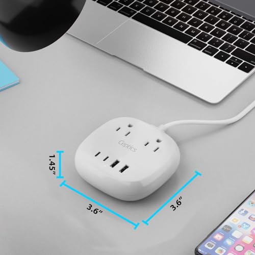 Ceptics Compact Travel-Sized USB Power Strip with Surge Protection, Grounded Dual USB and USB-C Ports, 21W Total Output, and 5-Foot Cord - Ideal