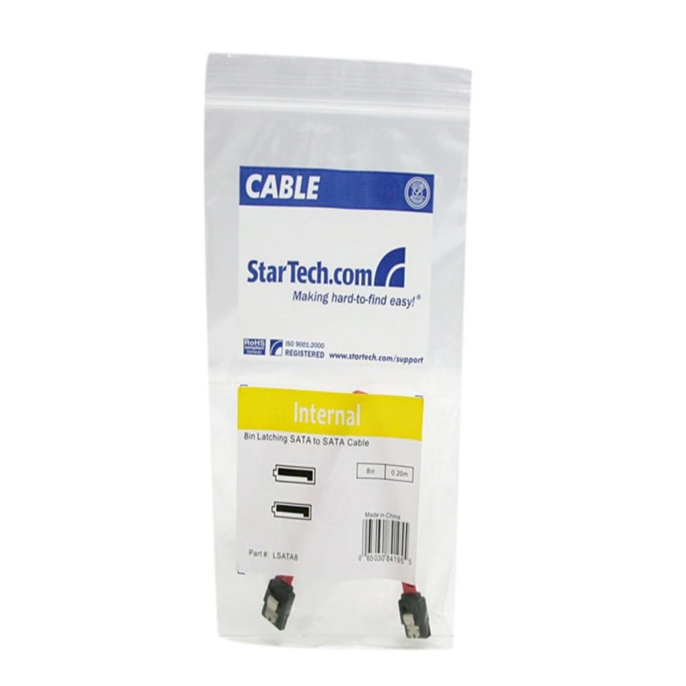 8in Latching Sata Cable - Male Sata - Male Sata - 8 - Red