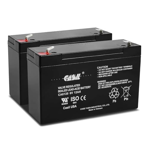 Casil CA6120 6V 12Ah Battery - 12Amp, 6V AGM Deep Cycle Battery, SLA Battery F2, VRLA Replacement, Emergency Light Battery 6V 12Ah - 2 Pack