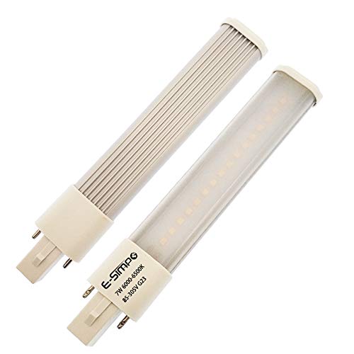 E-Simpo 2pcs G23 7W 7.1" LED Bulb PLS-13W Replacement G23d 2P Cold White 6000K LED PL Retrofit Horizontal Recessed Down Light Plug Play