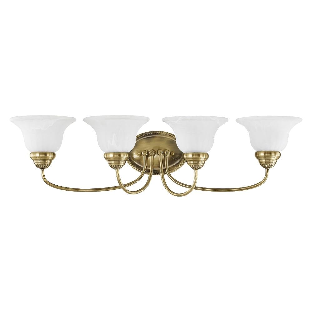 Livex Lighting 1534-91 Edgemont 4 Light Vanity Brushed Nickel with White Alabaster Glass, 30.5 x 8.75 x 8