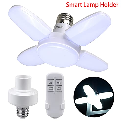 E27 LED Bulb Fan Blade Timing Lamp AC85-265V 28W Foldable Led Light Bulb Lampada for Home Ceiling Light with Remote Controller (Bulb with Controller)