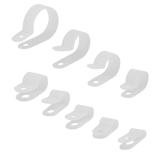 XINGYHENG 225pcs 9 Size White Nylon R-Type Cable Clamps Fastener Assortment Kit for (1/8, 3/16, 1/4, 5/16, 3/8, 1/2, 5/8, 3/4, 1) Inch Dia Wire Tube