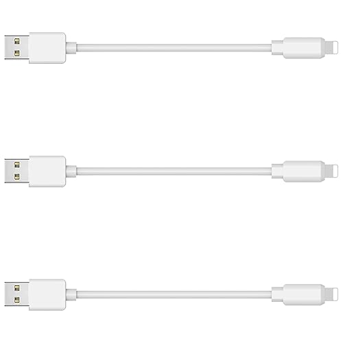 MSTJRY 3 Pack 10 Inch Short USB-A to L Cables 3A Charging Cable, White