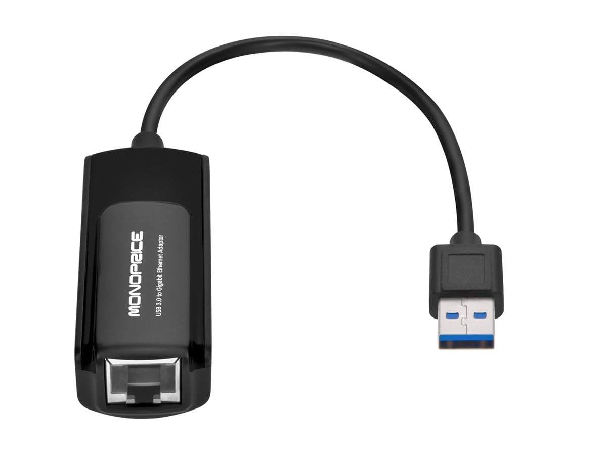 Monoprice USB 3.0 to Gigabit Ethernet Adapter, Supports 10/100/1000 Mbps Connections, Plug-N-Play, Compatible with Windows, MacOS, Linux, and Android