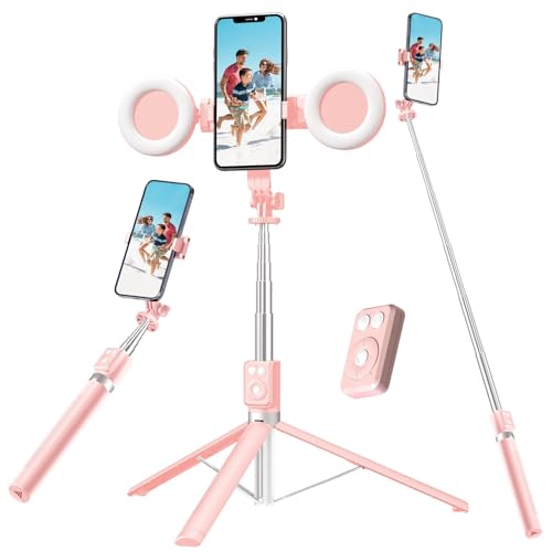 Selfie Stick Tripod with Fill Light, Phone Selfie Stick,Durable Stainless Steel Design,Bluetooth Remote Control,and Stable Three-Legged Support