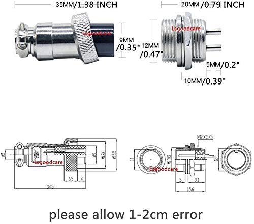 Lsgoodcare GX12-3 Metal Aviation Plug Kit 5A, Including 10Pairs 3 Pin 12MM Aviation Connectors Thread Male Female Panel Socket and 10Pcs Aviation