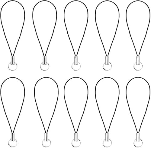 Yxinjy 10 Pcs Black Lanyard Cell Phone Charm Split Ring Strap, Clasp Lariat Cord Strap For Mobile Cell Phone/Mp3/Mp4/Usb Flash Drive/Keyrin Clever