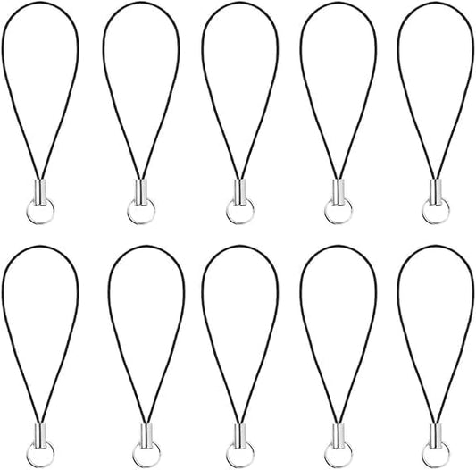 Yxinjy 10 Pcs Black Lanyard Cell Phone Charm Split Ring Strap, Clasp Lariat Cord Strap For Mobile Cell Phone/Mp3/Mp4/Usb Flash Drive/Keyrin Clever