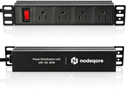 NodeQore 10 inch Rack PDU, 4 Rear Outlets, 1020J Surge Protection &15A Overload Switch, 1U RackMount, Rack Mount Power Strips for 10'' Mini Server