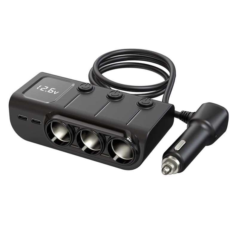 8 in 1 Cigarette Lighter Splitter, 120W 3 Socket Car Charger Adapter,5 USB,Type-C PD36W, Fast Charging,12V/24V Input, Built-in Protecter, Zero Risk