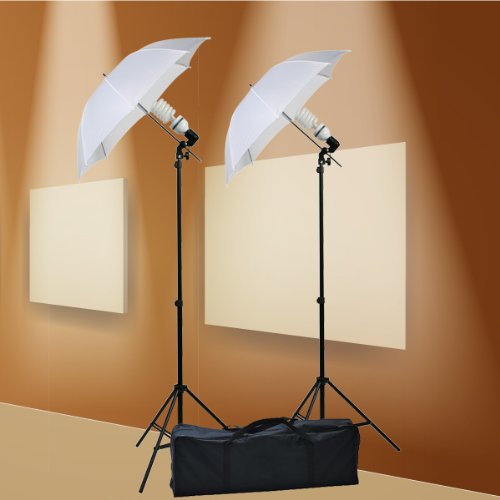 ePhoto 800 Watt Photography Studio Umbrella Cool Fluorescent Continuous Lighting Kit Set- 2 Light Stands & 2 Bulbs & 2 Light Holders & 2 Umbrellas by