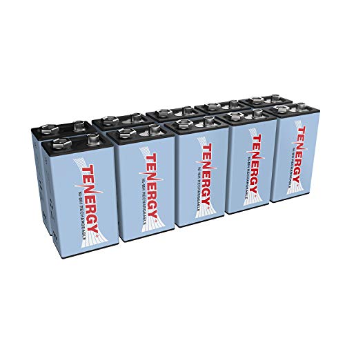 Tenergy 9V NiMH Battery, High Capacity 250mAh Rechargeable 9 Volt Batteries for Smoke Detector/Alarms, TENS Unit, Metal Detector, and More, 10 Pack