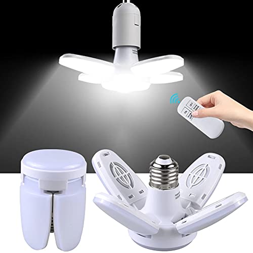 E27 LED Bulb Fan Blade Timing Lamp AC85-265V 28W Foldable Led Light Bulb Lampada for Home Ceiling Light with Remote Controller (Bulb with Controller)