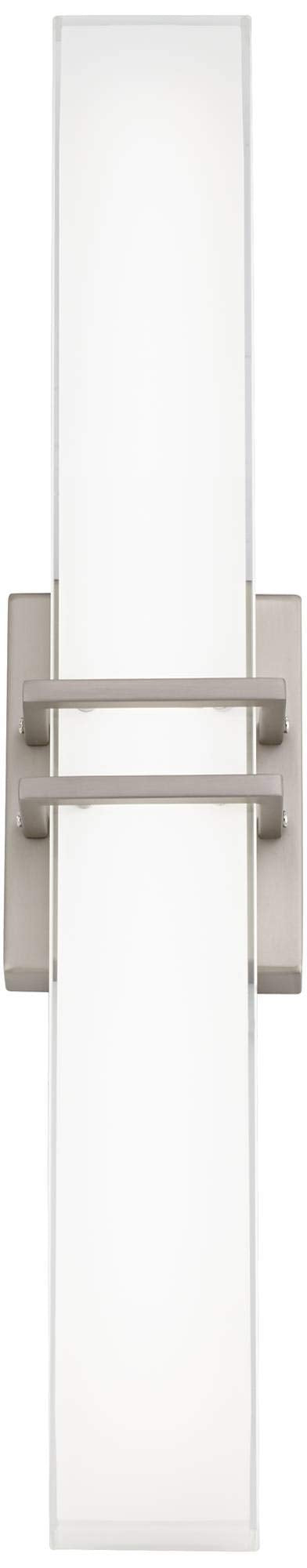 Possini Euro Design Exeter Modern Wall Mount Light LED Brushed Nickel Silver Metal 24" Wide Vanity Bar Fixture Rectangular Silk Screened Glass Shade