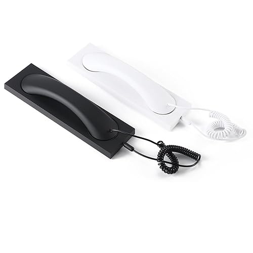 Fumei 3.5mm Retro Telephone Handset Reduce Cell Phone Radiation Mic Speaker Handheld Receiver for Andriod Phone iPhone/iPad (White&Base)