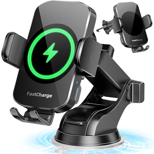 BothLin 3-in-1 Wireless Car Charger Mount, 15W Fast Charging Auto-Clamping Phone Holder for iPhone 17 16 15 14, Samsung Galaxy S24 S23, Dashboard