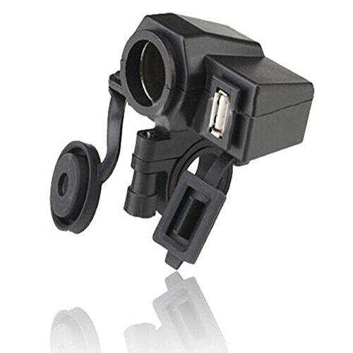 12V Car Charger Motorcycle Handlebar Clamp Charger Waterproof IP67 Charger Cigarette Lighter USB Power Port Outlet Socket Charger