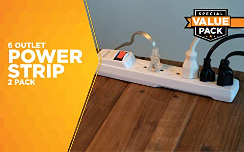 Southwire Woods Power Strip - Dual Pack for Home & Office Use - 6 Outlet Electrical Outlet Strip - Durable White Housing - 2.5’ Plug Extension Cord