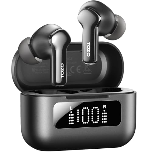 TOZO Hybrid Active Noise Cancelling Wireless Earbuds with 6 Mics AI Clear Call Ear Buds 68H Playtime with LED Display 32 Preset EQs via APP Bluetooth