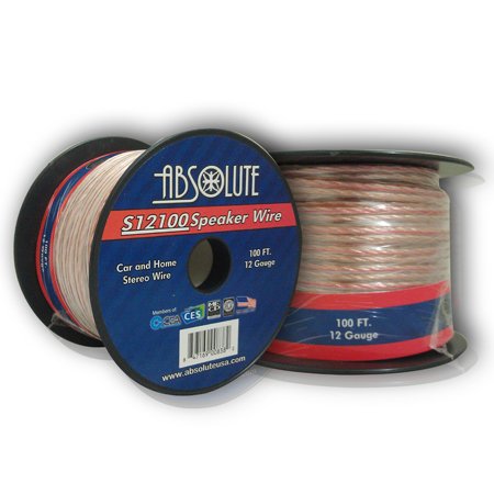 Absolute S12100 100-Feet 12 Gauge Car and Home Stereo Clear Speaker Wire