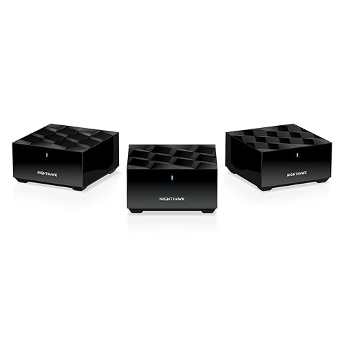 NETGEAR Nighthawk Tri-Band Whole Home Mesh WiFi 6 System (MK73S) - Router + 2 Satellite Extenders - 3Gbps Speed - Coverage up to 4,500 sq. ft., 25