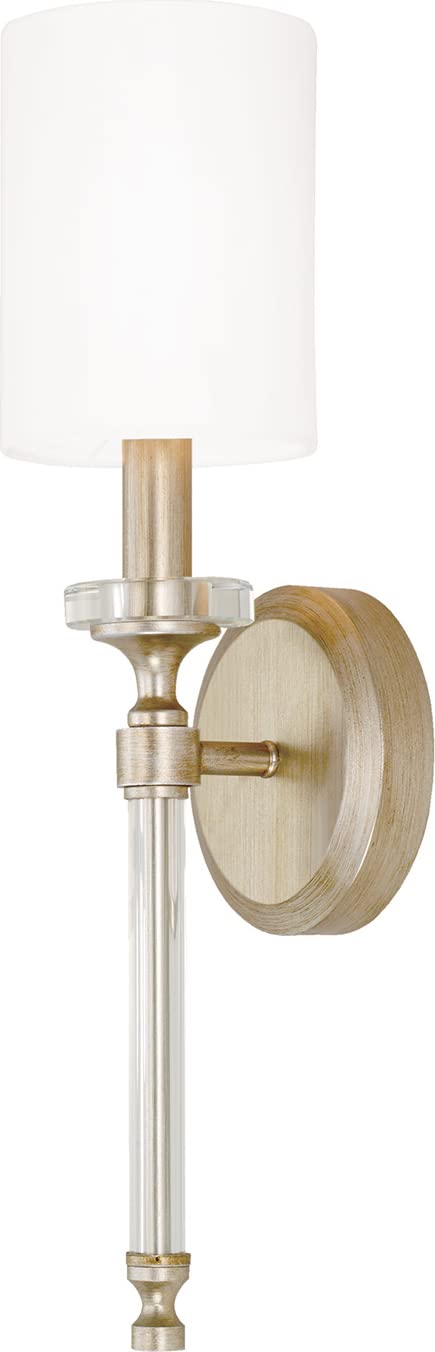 Capital Lighting 644811BS-703 Breigh Modern Luxe White Fabric Wall Sconce with Acrylic Rod & Bobeche, 1-Light 60 Watt, 18" H x 5" W, Brushed Champagne