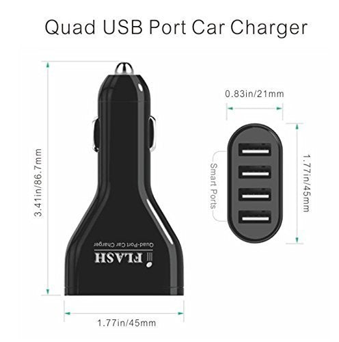 [Quad Port] iFlash 9.6A Car Charger for/Compatible with Apple iPad Pro/Air/mini/iPhone 13 12 11 Pro Max 6 7 8 X XS XR & Samsung Galaxy S7 S8 S9 S10