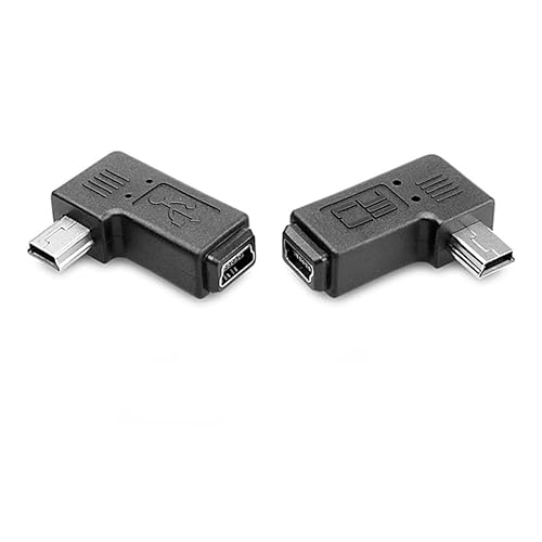 chenyang 2 Pack Mini USB 5 Pin Male to Female 90 Degree Left & Right Angled Extension Connector Adapter