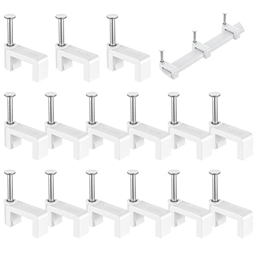 AOPOCKAN TECH Cable Clips White 100 Pieces Ethernet Cable Clips with Steel Nails 8mm Cord Holder for Cat8 Cat7 Cat6 Flat Ethernet Cable - 0.32 inch
