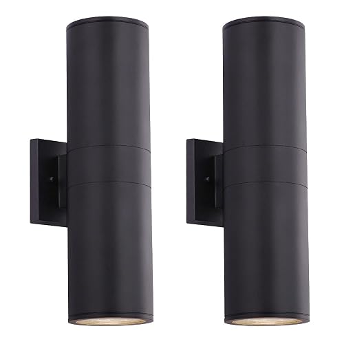 Cerdeco 15" Black Modern Outdoor Wall Light 2 Pack,Cylinder Up Down Aluminum Exterior Wall Sconce for House Porch Garage Patio Doorway Entryway,ETL