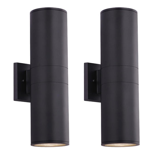 Cerdeco 15" Black Modern Outdoor Wall Light 2 Pack,Cylinder Up Down Aluminum Exterior Wall Sconce for House Porch Garage Patio Doorway Entryway,ETL