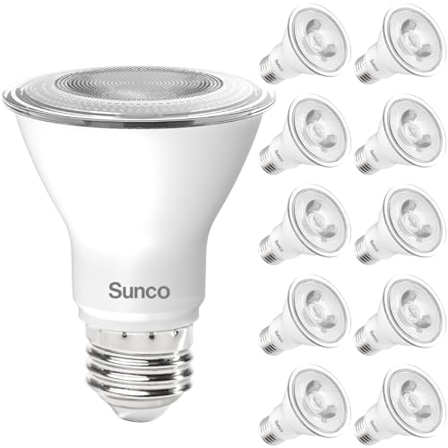 Sunco 10 Pack PAR20 LED Bulb, Bright Flood Light, 8W=50W, Dimmable, E26