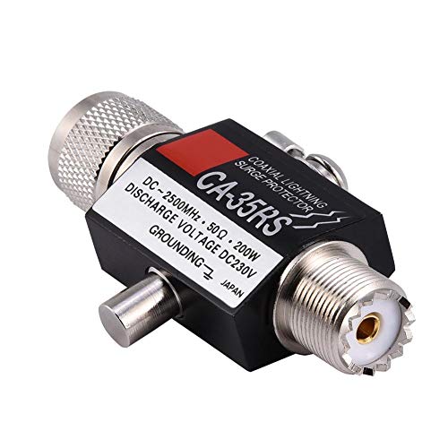Lazmin UHF Lightning Surge Protector, CA to 35RS Coaxial Surge Protector Built in Gas Charging Surge, Low Loss VSWR Male to Female Lightning Surge