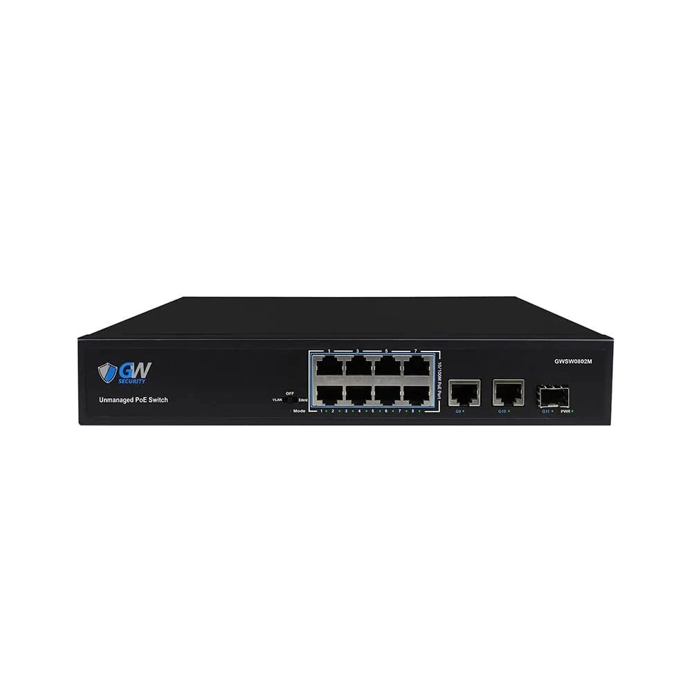 GW Security 8 x 100Mbps PoE Ports with 2 x 1000Mbps Uplink and 1 x 1000Mbps SFP Ports (GWSW0802M)