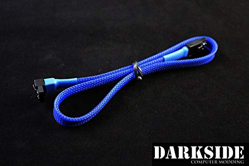 Darkside 45cm (18") SATA 3.0 180° to 90° Data Cable with Latch - Blue UV (DS-0082)