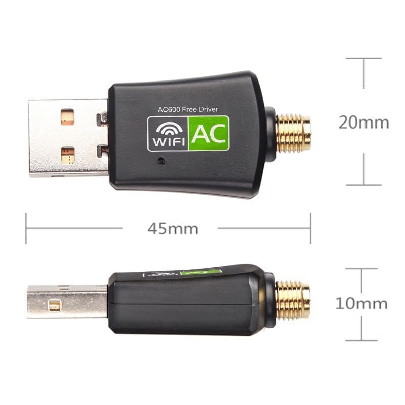 USB WiFi Adapter 600Mbps Wireless Card Network Dongle for PC Laptop Desktop with High Gain 5dBi Antenna Dual Band 802.11a 2.4GHz 150Mbps 5GHz 433Mbps
