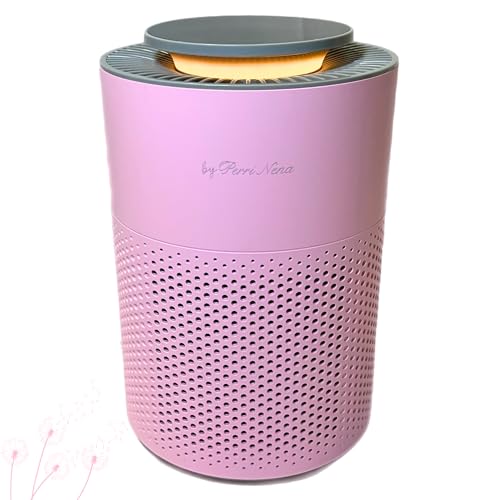 Air Purifier with True HEPA Filter and Cold Plasma Technology, with 360° air inlet, night light, timer, Compact Size, Pink