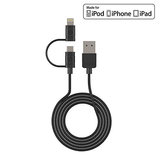 Cellet Combo iPhone Charger Cable & Micro USB Cable Compatible for iPhone 13 Pro Max Mini 12 11 Pro Max Xs Xs Max Xr X 8 iPad Pro 10.5-inch iPad Air…