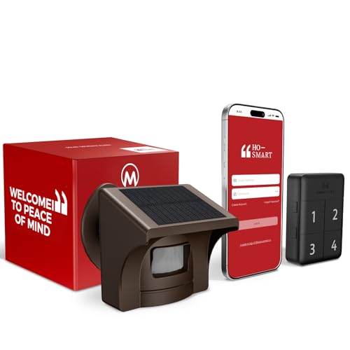 eMACROS Pro 4 Smart Solar Driveway Alarm (2.4G Wi-Fi Only) - App Push Notifications, 1/2 Mile Wireless Range Motion Sensor & Rechargeable Base Station