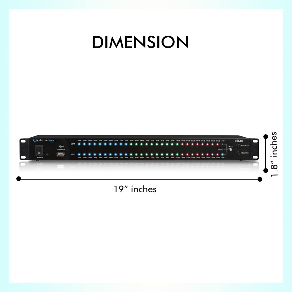 Technical Pro 1U Rack Mount DB Display with 8 Outlet Power Supply Surge Protector with 5V USB Charging Ports, Input, and Output RCA.